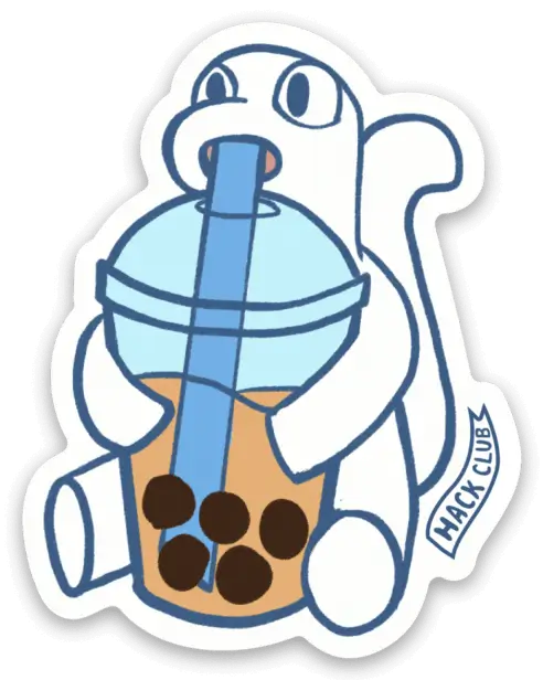 Stiker dinosaurus minum bubble tea